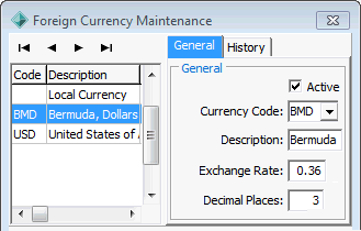 Foreign Currency Maintenance - eneral tab (cut down)