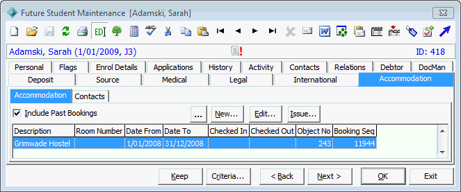 Future Student Maintenance - Accommodation tab - Accommodation sub-tab