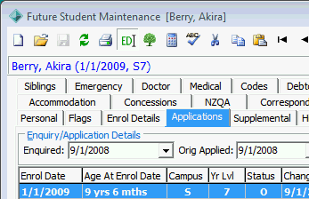 Future Student Maintenance - Applications tab (cut down)