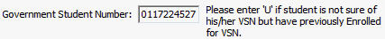 Future Student Maintenance - Codes tab (Government Student Number field)
