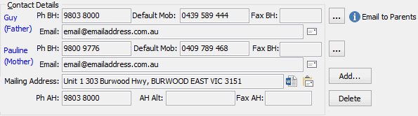 Future Student Maintenance - Contacts tab (Contact Details area)