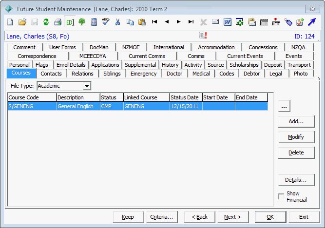 Future Student Maintenance - Courses tab (Charles Lane).gif