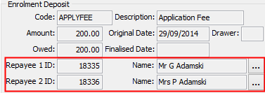 Future Student Maintenance - Deposit tab (Repayee 1 and 2 fields and buttons)