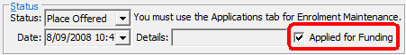 Future Student Maintenance - Enrol Details tab (Applied for Funding field)