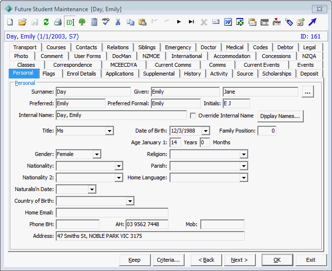 Future Student Maintenance - Personal tab (restoring a future student from the archive)