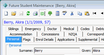 Future Student Maintenance - Personal tab (cut down)