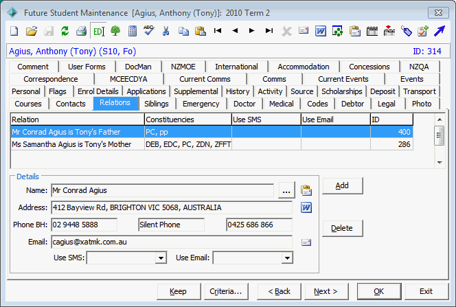Future Student Maintenance - Relations tab (adding agent,1)