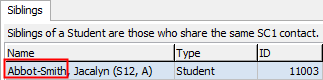Current Student Maintenance - Siblings tab (grid area)