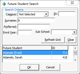 Future Student Search window