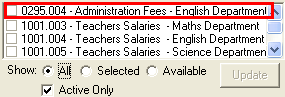 General Ledger Finance Reports - Details tab (GL Code example)