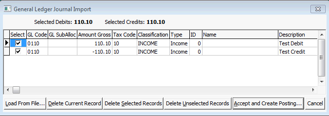 General Ledger Journals Import window (cut down)