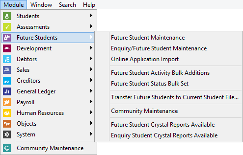 Group Security Maintenance - Users View (Drop Down Main Selection Menu flag)