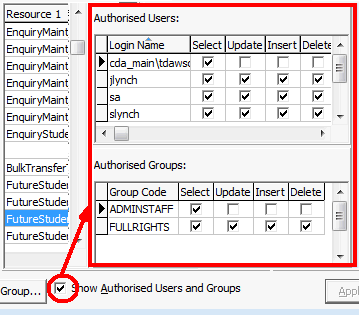 Group Security Maintenance (cut down, show authorised users and groups, whats new)