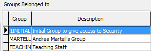 Group Security Maintenance - Users View (Groups Belonged to)