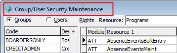 Group User Security Maintenance (cutdown, window rename)