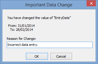 Important Data Change window