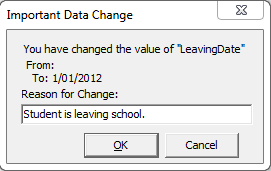 Important Data Change window