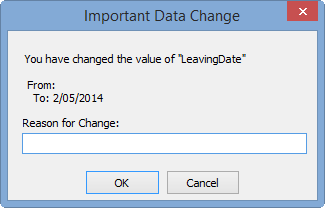 Important Data Change window