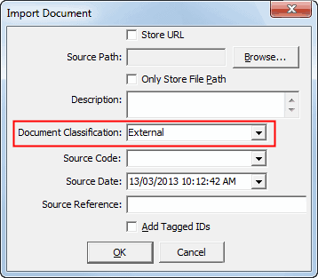 Import Document (Document Classification field highlighted)