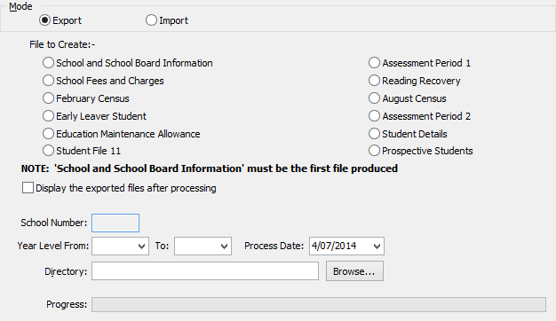 Import/Export Student Data - CEO tab (Export mode fields)