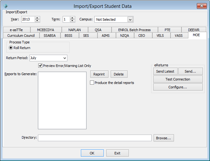 Import/export student data - MOE tab