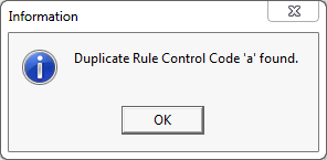 Information - Duplicate Rule Control Code