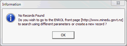 Information - No Records Found (Response E of Get Check NSN function)