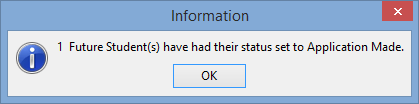 Information window (Bulk Add Future Student Status)