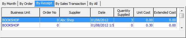 Item Maintenance - Stock Movement - By Receipt sub-tab