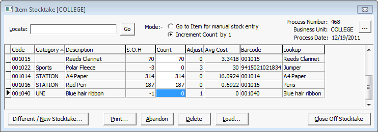 Item Stocktake