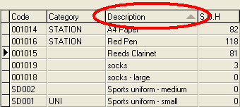 Item Stocktake (Description, ascending)