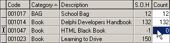 Item Stocktake (grid area, showing double click)