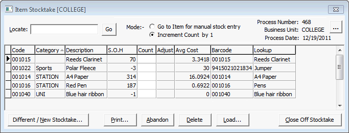 Item Stocktake