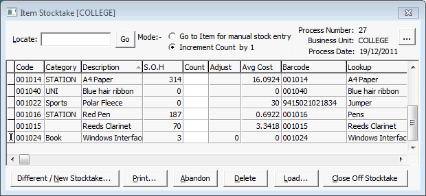 Item Stocktake