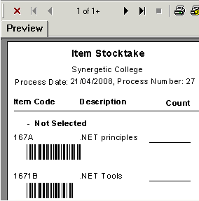 Item Stocktake report n.b. graphics output problem