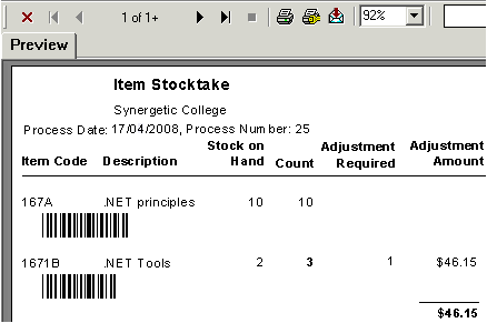 Item Stocktake report