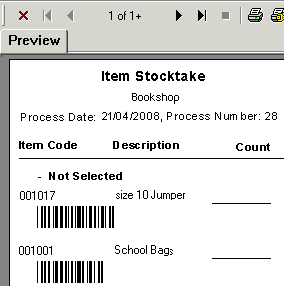 Item Stocktake report