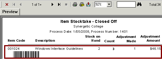 Item Stocktake Report