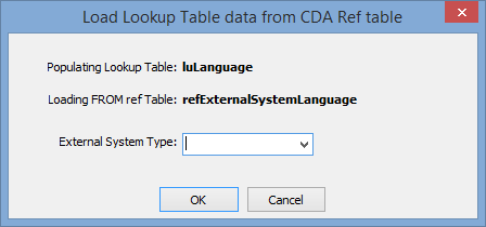 Load Lookup Table Data from CDA Ref table window