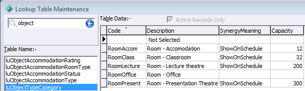 Lookup Table Maintenance - luObjectTypeCategory