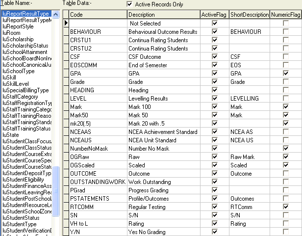 Lookup Table Maintenance - luReportResultType (part 1)
