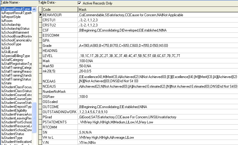 Lookup Table Maintenance - luReportResultType (part 2)