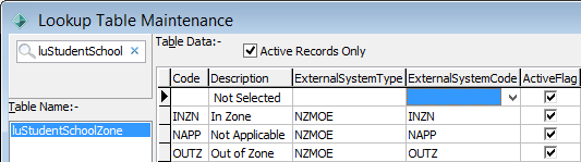 Lookup Table Maintenance - luStudentSchoolZone