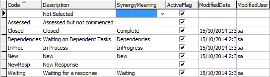 Lookup Table Maintenance - luTaskStatus lookup table