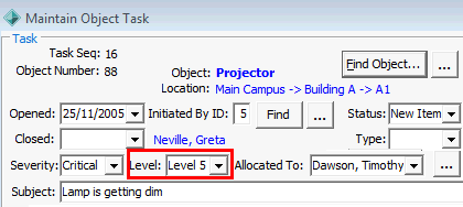 Maintain Object Task (cut down, task level highlighted)