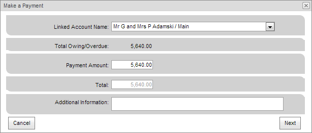 Make a Payment window (Portal)