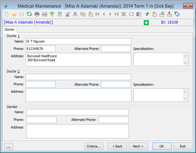 Medical Maintenance - Doctor tab