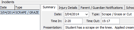 Medical Maintenance - Incidents tab (cut down)