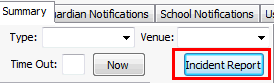 Medical Maintenance - Incident tab - Summary subtab - Incident report button highlighted