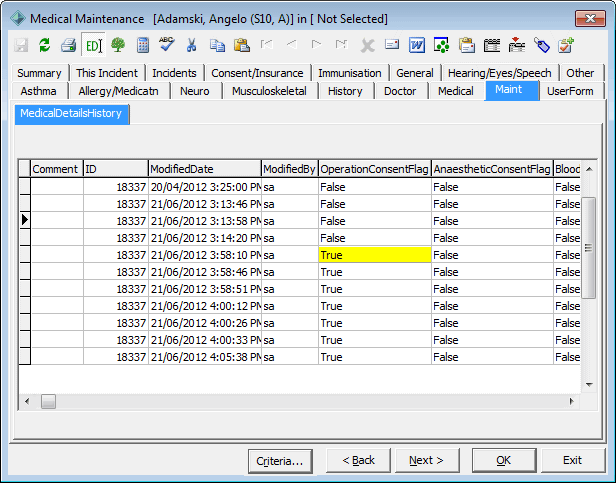 Medical Maintenance - Maint tab
